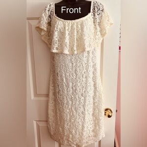 MARINA Ivory Lace Ruffle Mini Dress